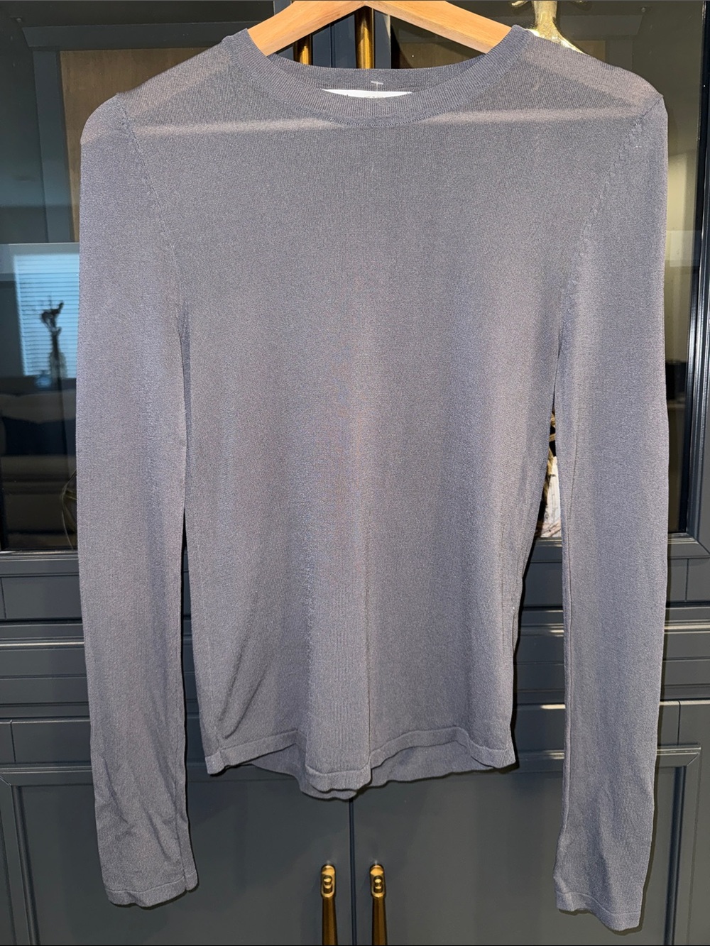 Zara Lightweight Long Sleeve Crewneck Top - Gray